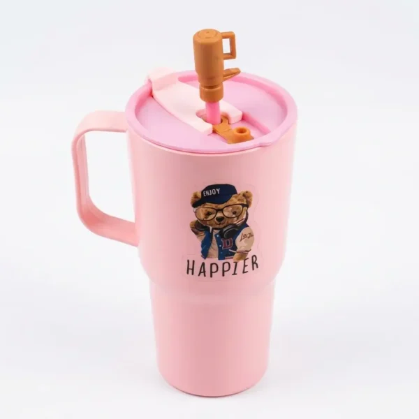 Cute Bear Print Insulated Travel Tumbler Mug with Straw Cover