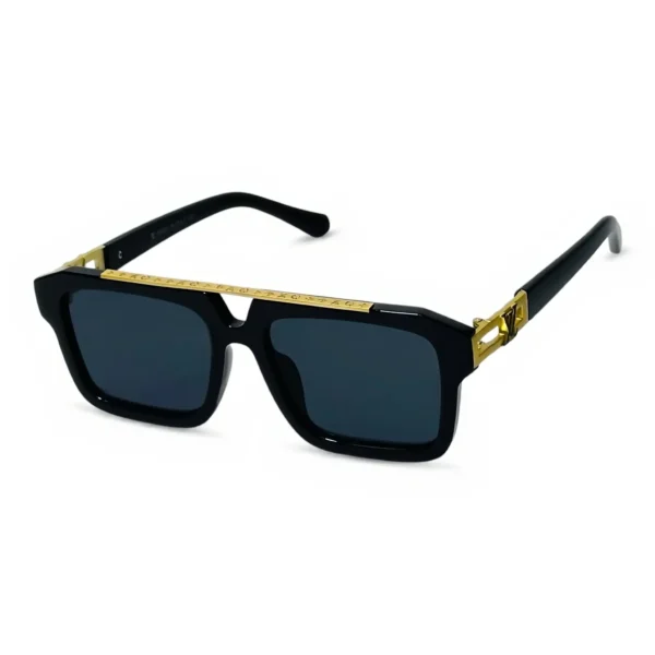 Luxury Square Black Sunglasses with Gold Top Bar & Accents – 100% UV Protection